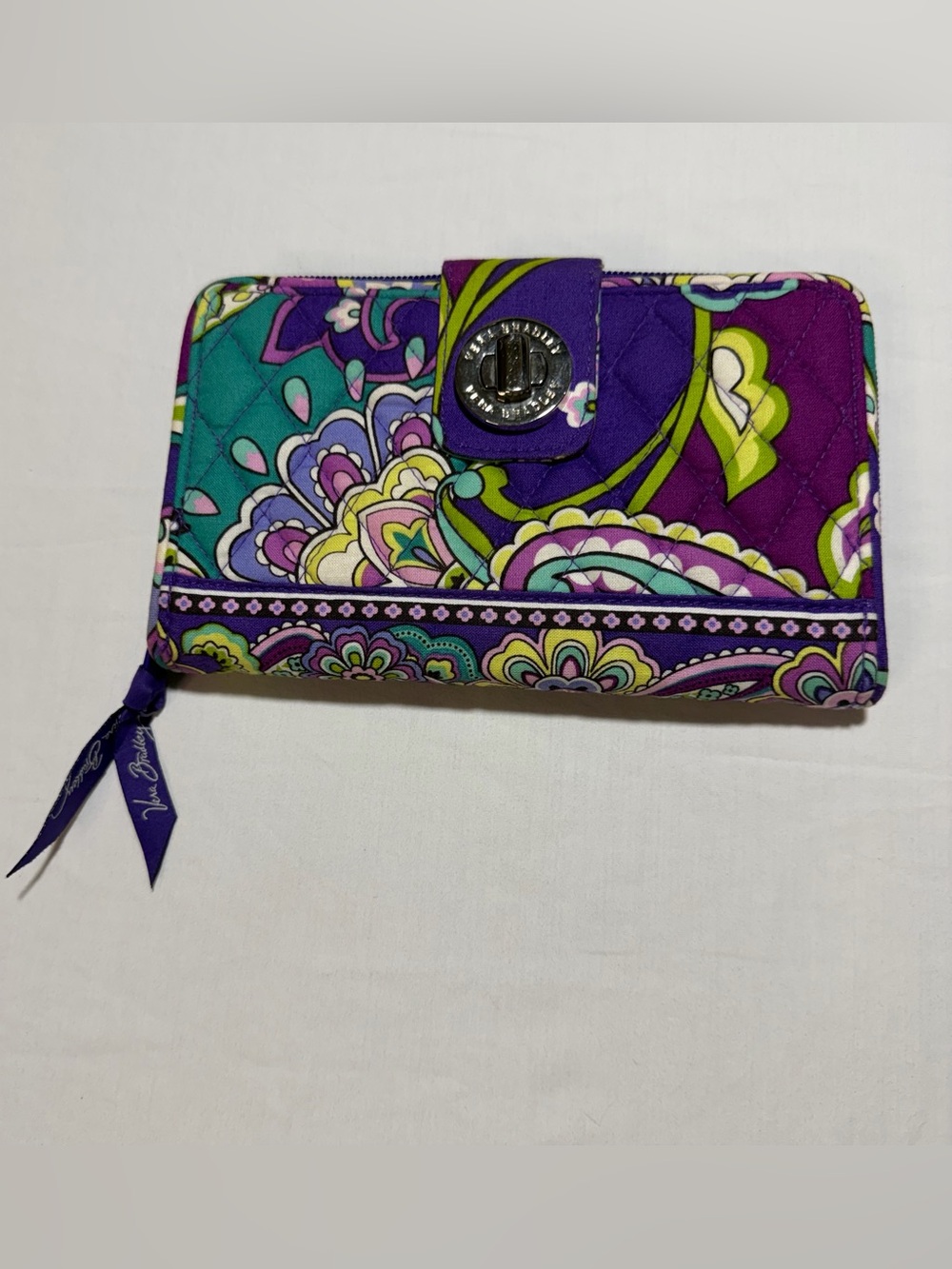 Vera Bradley Turnlock Purple Multi-Color Floral Paisley Quilted Wallet